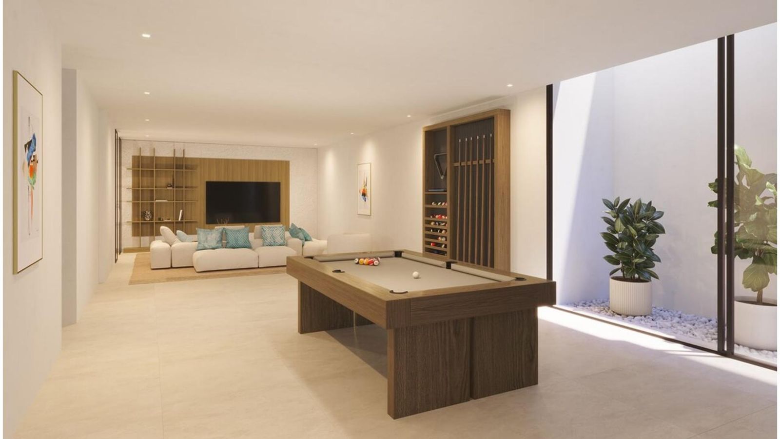 Speelkamer met pooltafel in Aurea Villas