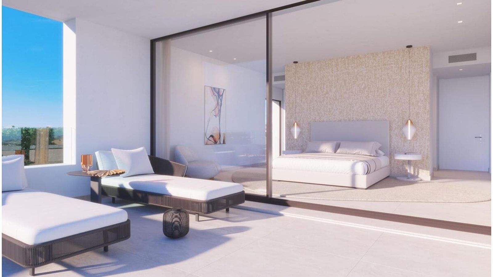 Luxe slaapkamer met terras bij Aurea Villas
